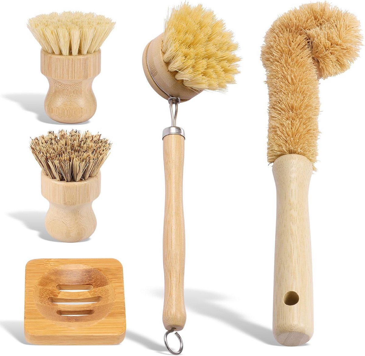 Set van 5 Duurzame Afwasborstels van Bamboe voor Keuken en Servies