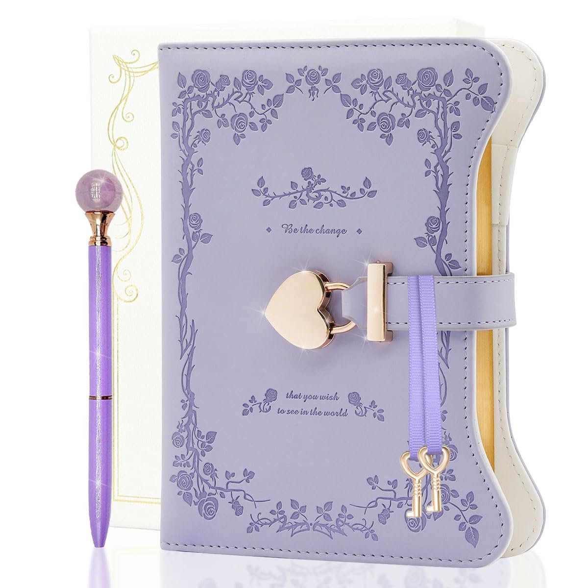 Dagboek met Slot en Sleutel voor Meisjes en Dames - 360 Pagina's met Gouden Randen, Inclusief Geschenkdoos, Pen en Bladwijzer