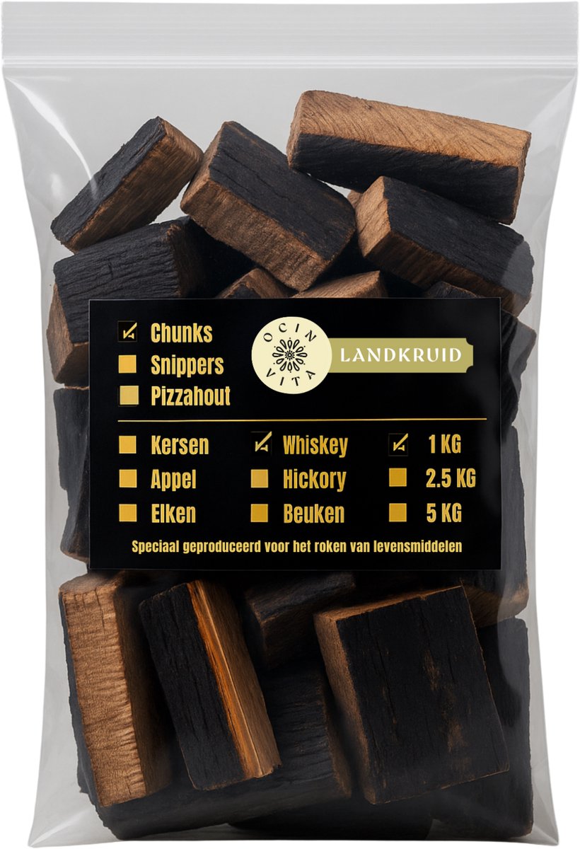BBQ Rookhout Chunks Whiskey Barrel 2,5 kg - Unieke BBQ Smaak van Gerijpt Eikenhout - Ocin Vita