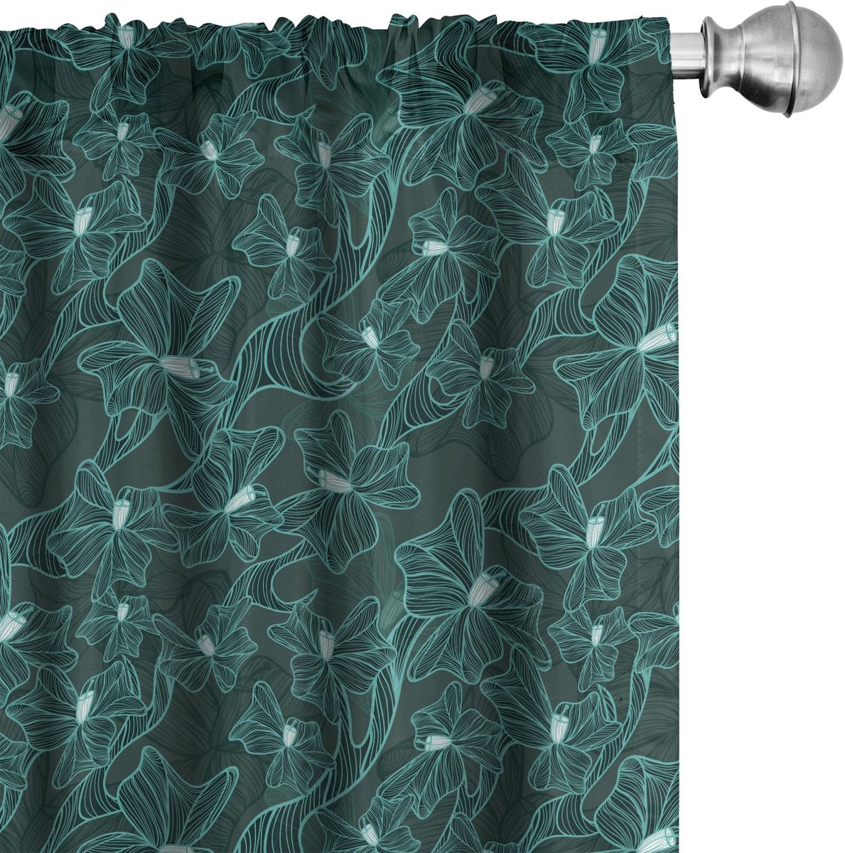 ABAKUHAUS Voorhangen teal – 2x75×245 cm – Mikrofaser – Halfverduisterend Barok Bladeren Turkoois