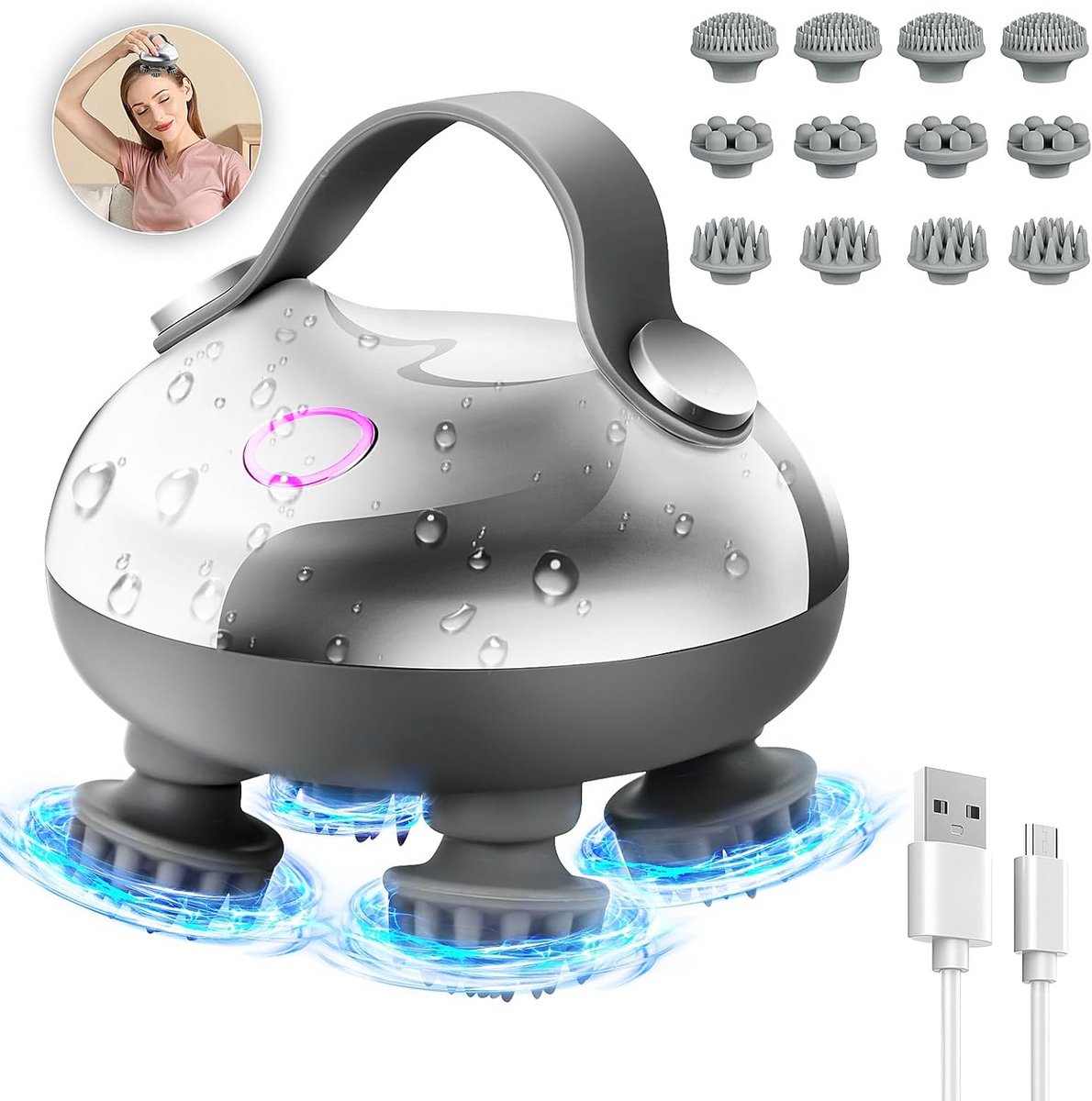 Elektrische Hoofdmassager met 8 Massagekoppen en 3 Modi voor Diepe Ontspanning