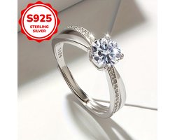 Sjika - Zilveren Ring voor Dames – One Size - Klassieke Zirkonia Verlovingsring – Tijdloos & Luxe - Cadeau voor haar