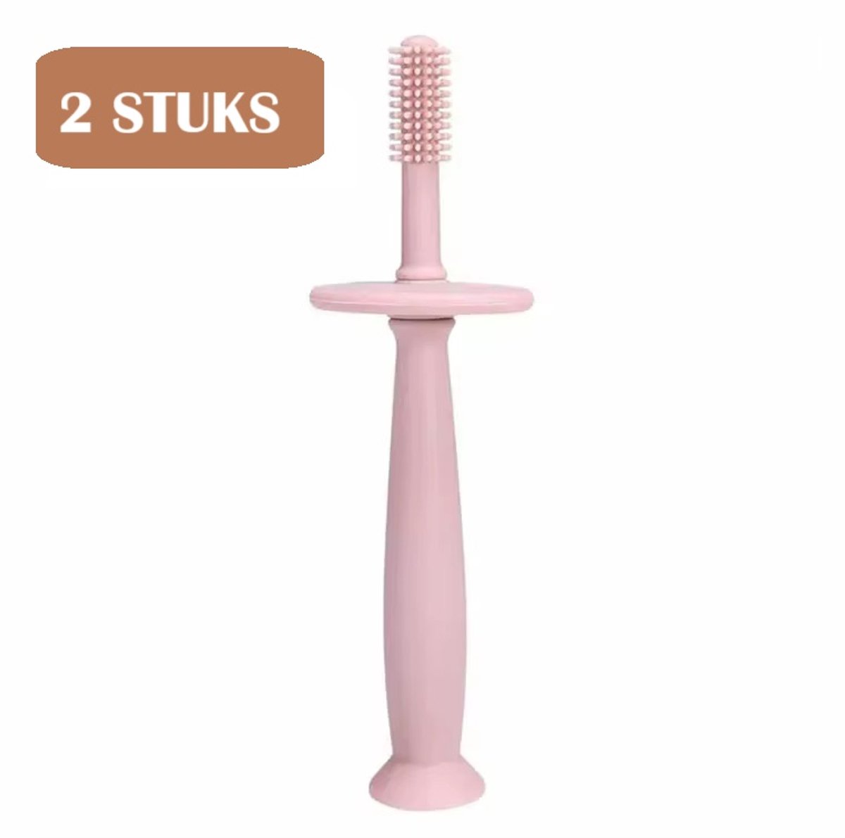 2-pack Roze Siliconen Baby Tandenborstel – Extra Zacht & Flexibel – Met Zuignap en Afneembare Veiligheidsring – Ook voor Tong & Melkresten