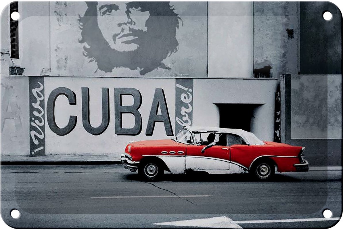 Blechschild Spruch 18x12cm Cuba Guevara Auto rot Oldtimer