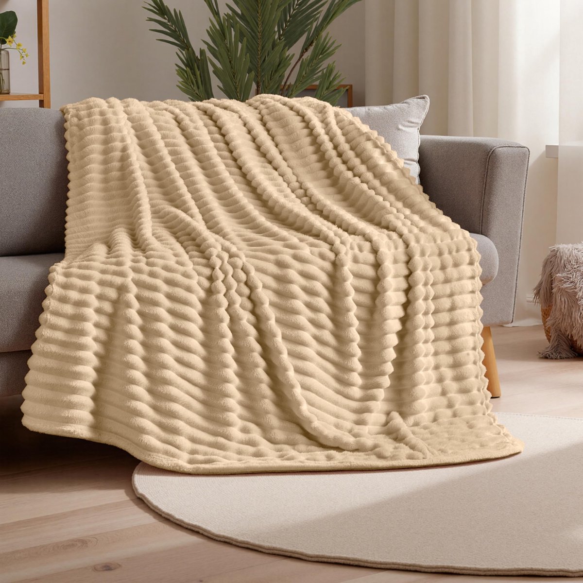 Ibenzoa Zachte en Warme Fleece Deken voor Bed in Bruin, Ideaal als Geschenk Beige
