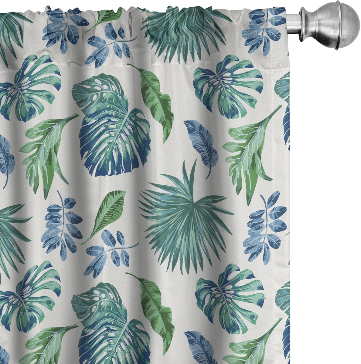 ABAKUHAUS Groene Monstera Gordijnen – 2x75x175 cm – Microvezel Turkoois Marineblauw
