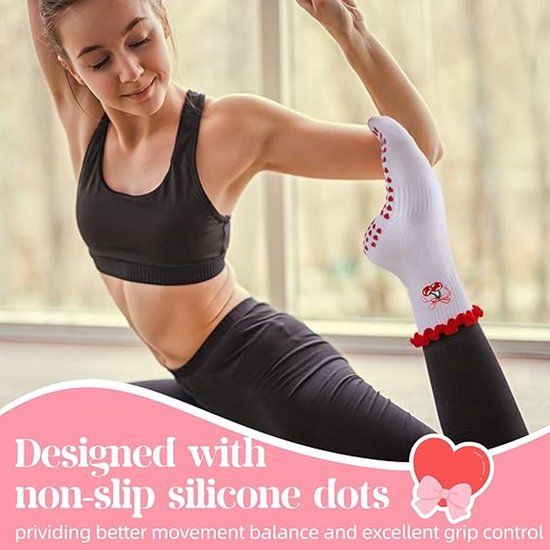 Antislip Sokken - Yoga Sokken - 6 Paar Pilates- en Yogasokken voor Dames - Schattige Antislip Sokken - Sportsokken voor Barre-Training van TOM\Html  
 — afbeelding 5