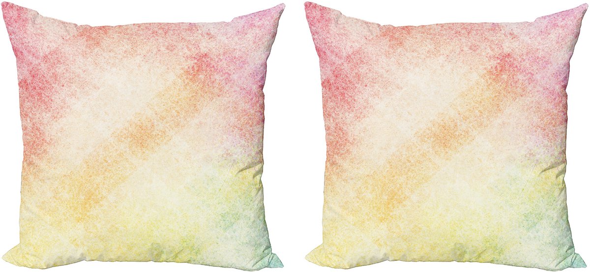 ABAKUHAUS Perzikkleurige decoratieve kussenhoezen 2-pack – 50x50 cm – Dubbelzijdig bedrukt – Roze/Oranje/Geel