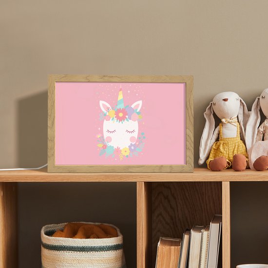 Nachtlampje 30x20 cm - Kinder lamp - Eenhoorn - Bloemen - Roze - Tafellamp kinderkamer - Slaapkamer lamp - Bedlamp kinderen - Kinderlampje stopcontact - Wandlamp babykamer - Nachtlampjes van Merkloos — afbeelding 3