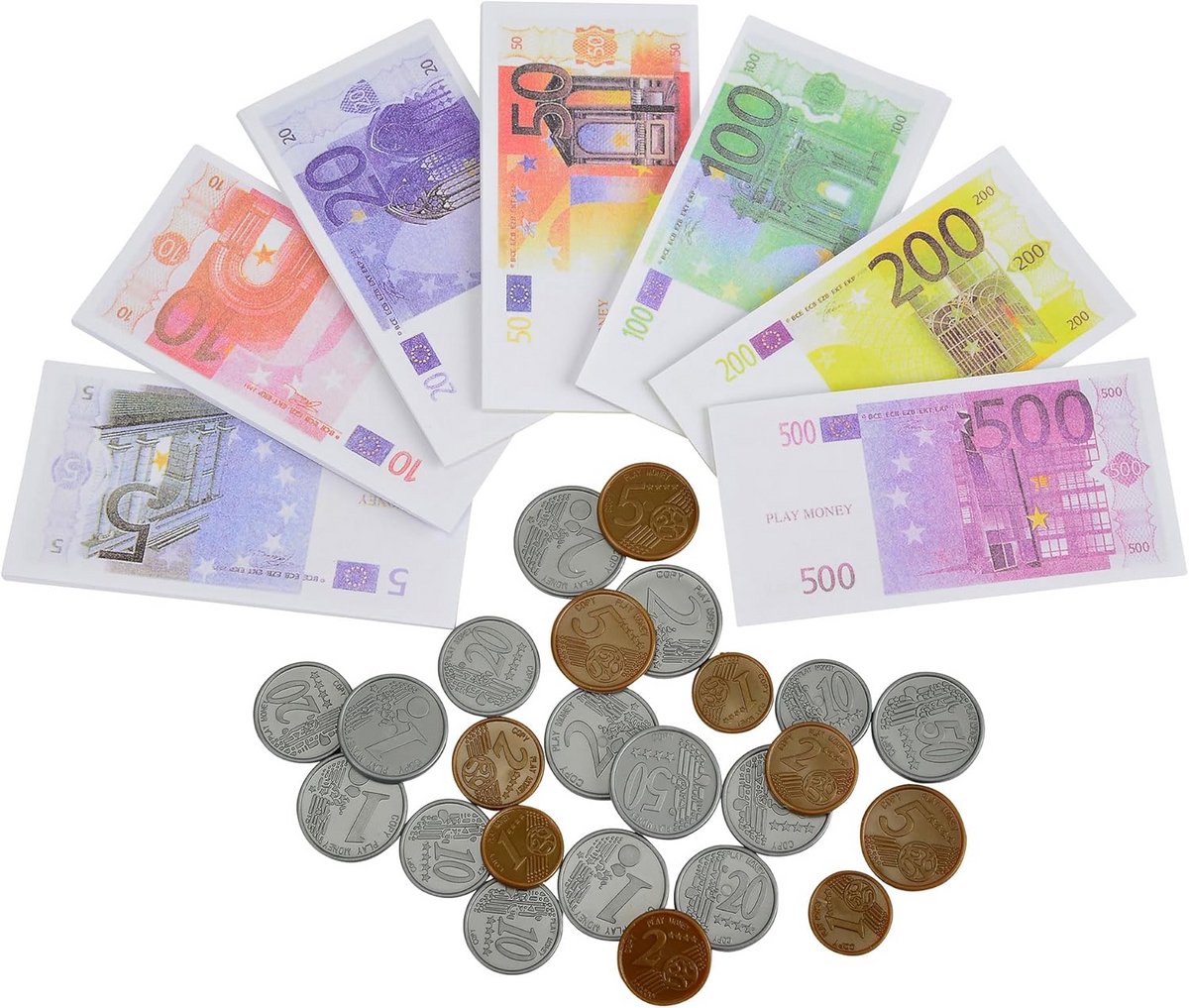 Speelgeld Set: 24 Munten en 70 Bankbiljetten Euro Speelgoed voor Kinderen