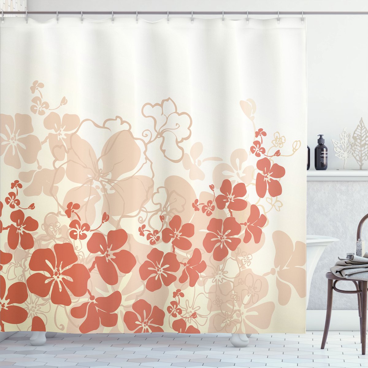 ABAKUHAUS Douchgordijn Hawaii – 175 × 200 cm – Polyester, waterafstotend, fuchsie zalm wit