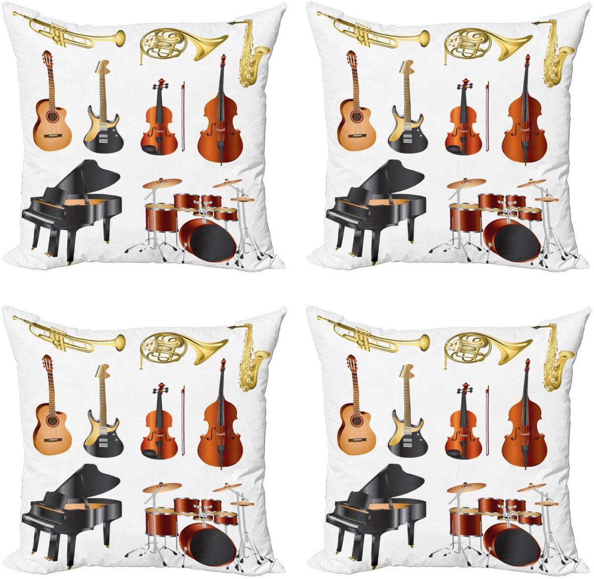 ABAKUHAUS Muziek Kussenhoes-Set – 4x60x60 cm – Dubbelzijdige Digitaaldruk – Multicolor Wit
