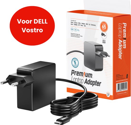 65W USB-C oplader voor Dell Vostro vanaf 2018 – USB-C laptop adapter met 5 jaar garantie, veilig en snel laden