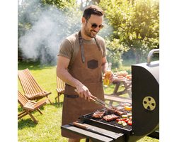 Hide & Stitches Leren BBQ Schort - Gift Box - Barbecue - Grill - 100% Leder - Cognac