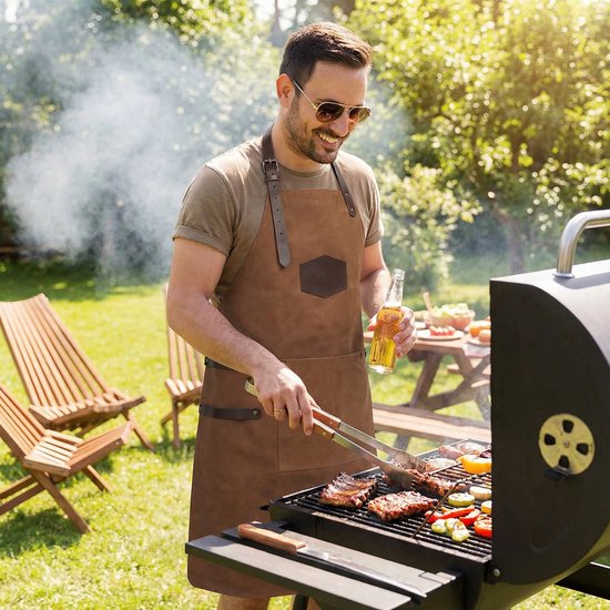 Hide & Stitches barbecue schort – cognac – 100% leer