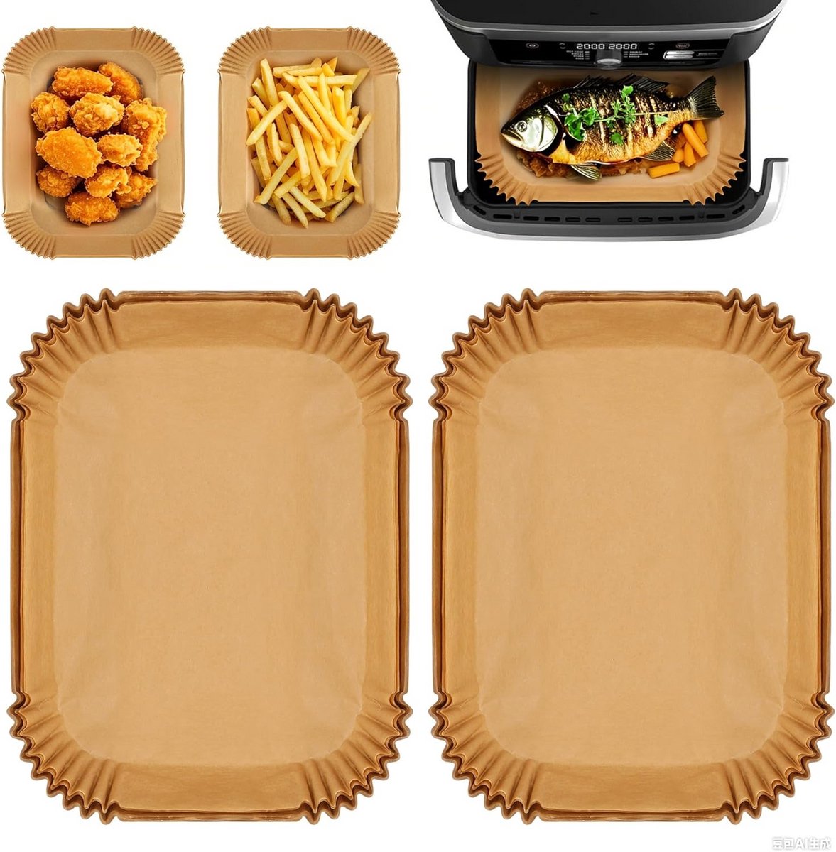 120 Vellen Bakpapier voor Heteluchtfriteuse - Antiaanbaklaag en Hittebestendig