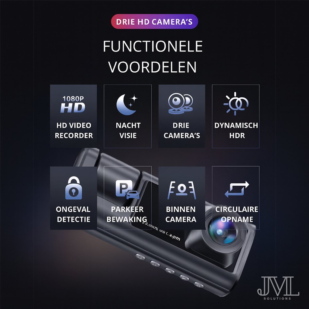 JML Dashcam V3 – Dashcam voor auto - Voor-Achter- en Binnencamera – 2K QHD – Nachtzicht – Parkeerbeveiliging – Loop recording – foto 5