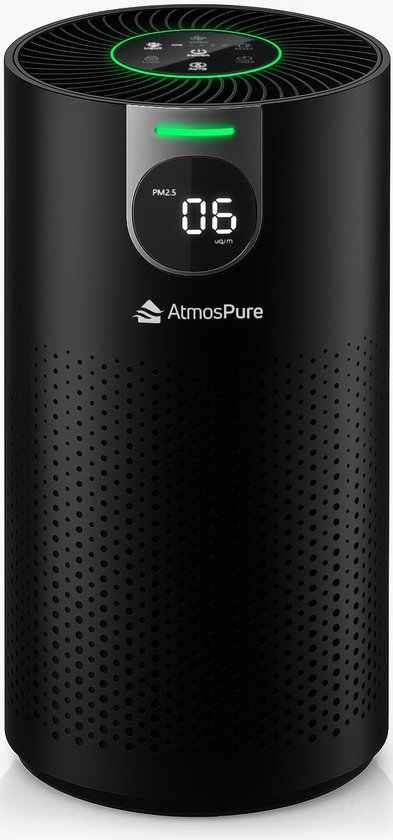 AtmosPure® CleanAir Luchtreiniger - Air Purifier met vervangbaar HEPA 13 + Koolstof filter - CADR 250 m³/h - Zwart - Voor 98 m² - Werkt tegen huisstofmijt, hooikoorts, allergie, -3 standen + stille slaapstand - Luchtkwaliteit Sensor