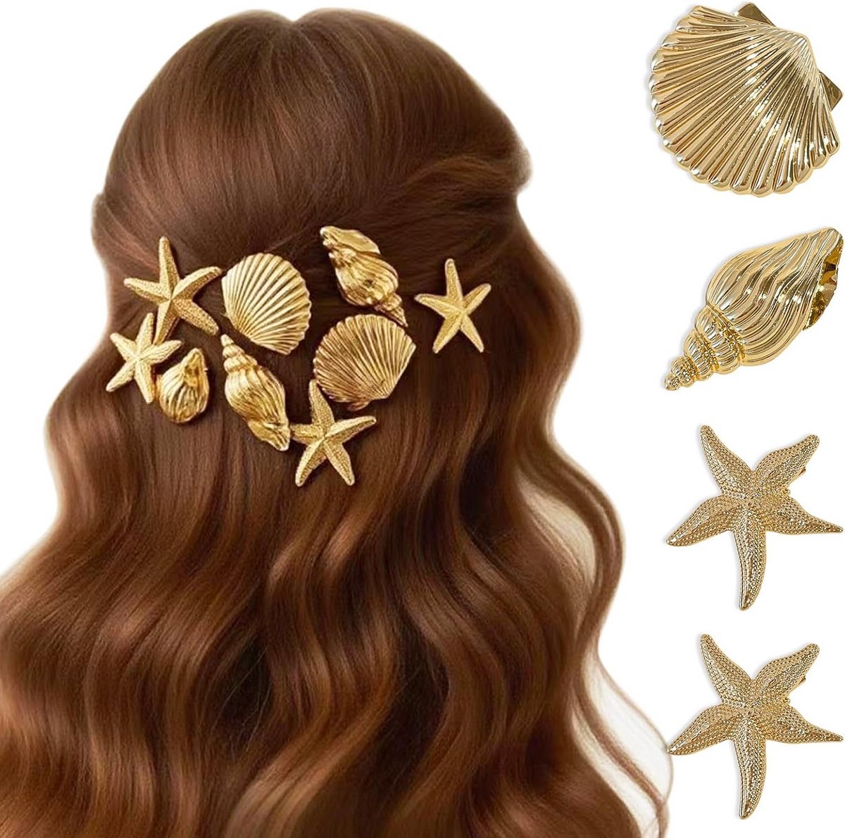 Set van 4 gouden haarspelden met zeester voor dames