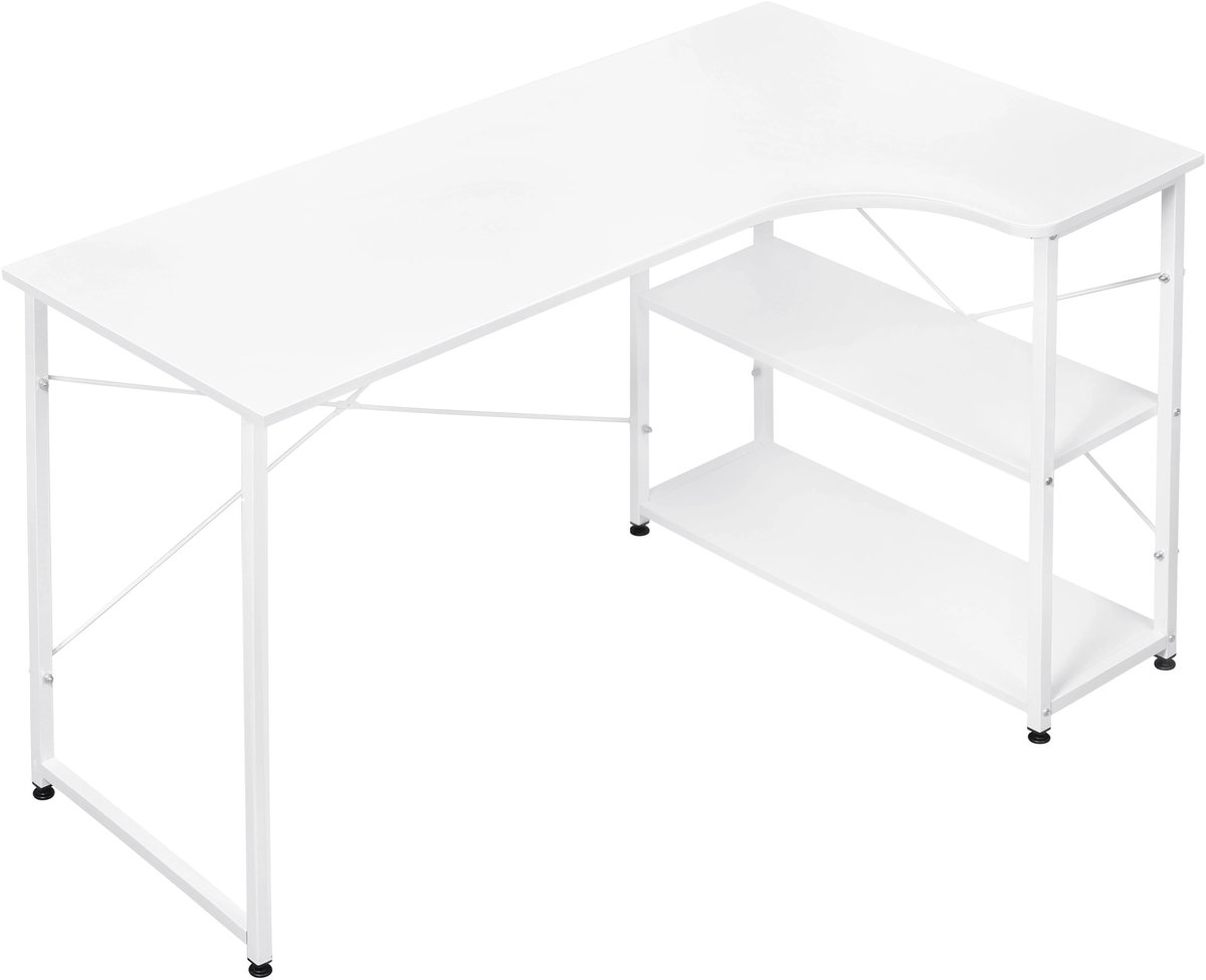 NaevaMi hoekbureau - Computertafel - Gaming Bureau - L-vormig Bureau - PC Laptoptafel - Werkstation - Studie Bureau - Voldoende Werkoppervlak - Ideaal voor Thuiswerken - Draagvermogen Max. 50kg - 120x74x71.5cm - Wit
