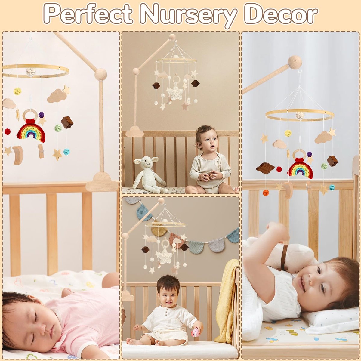 Houten mobielhouder voor babybed - Verstelbare baby mobiel standaard - Voor windgongen, bedbellen en babyspeelgoed - Aanpasbaar voor kinderkamer en commode - Houtkleur – foto 4