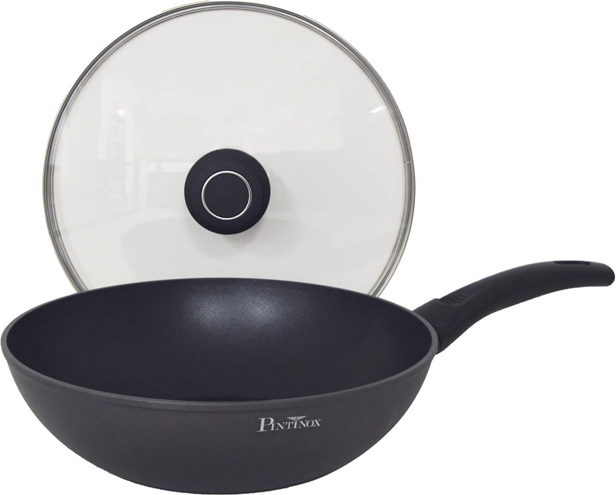 28 cm Aluminium Wok met Deksel - Power Xylan Anti-aanbaklaag voor Inductie