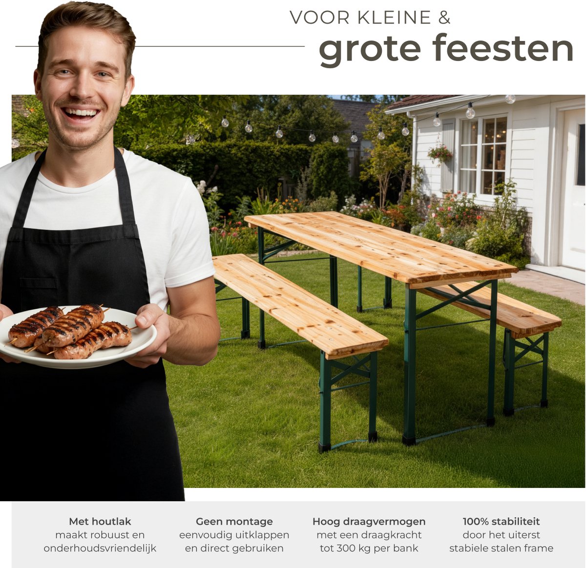tectake® Biertafel met 2 Banken - 8 personen - 170 cm lang - 3-delige Biertafelset met inklapbare Tafel en Bierbanken - Tuintafel - Bierbank Oktoberfest - Picknicktafel thumbnail 8
