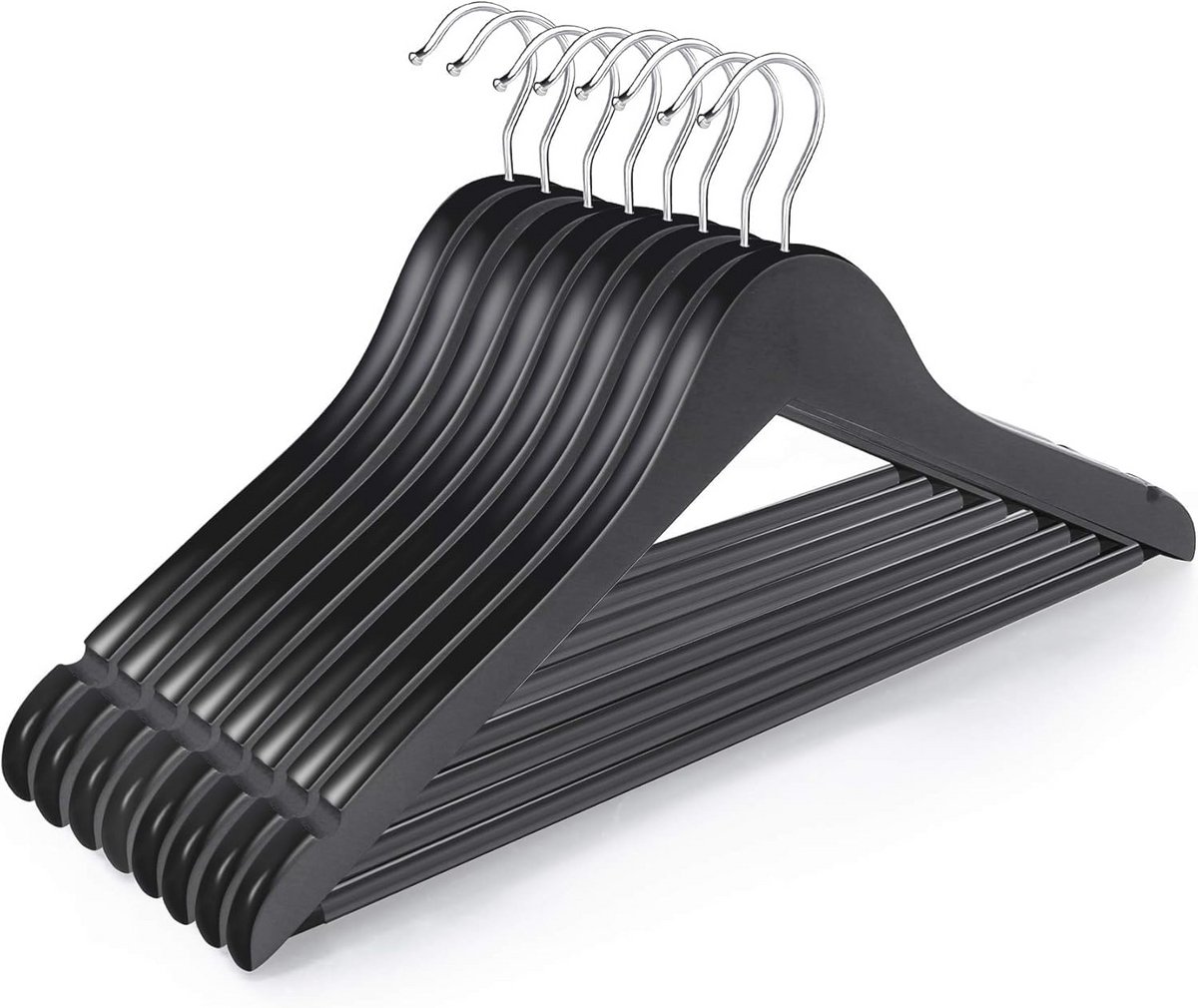 Houten Kledinghangers met Draaibare Haak en Broekstang – Set van 12