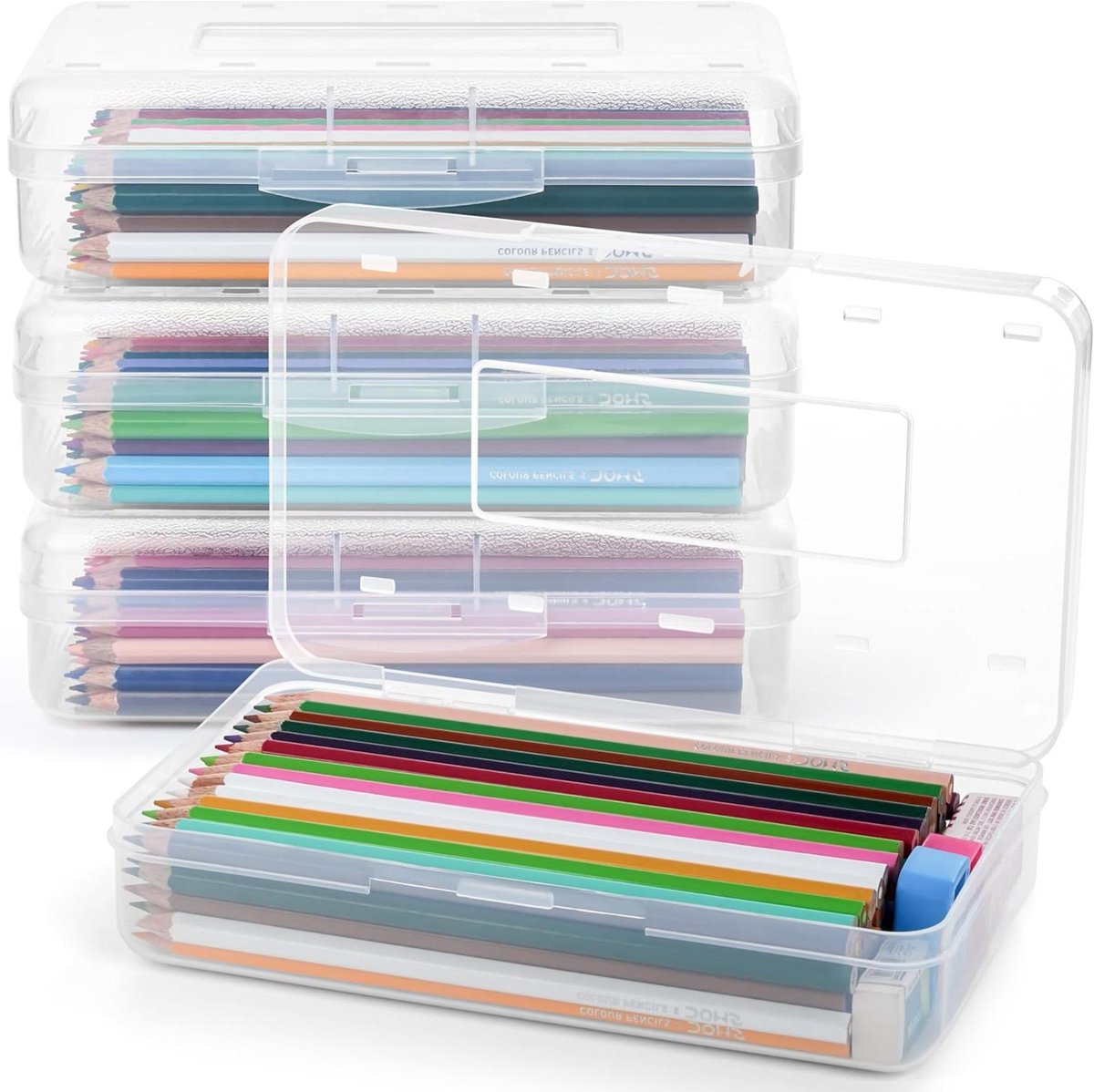 Allecta - Grote Capaciteit Potlodendozen (4 stuks) voor School & Kantoor - Stapelbare Organizer voor Harde Potloden & Krijtjes - Met Klikdeksels - Maximaal 100 Potloden