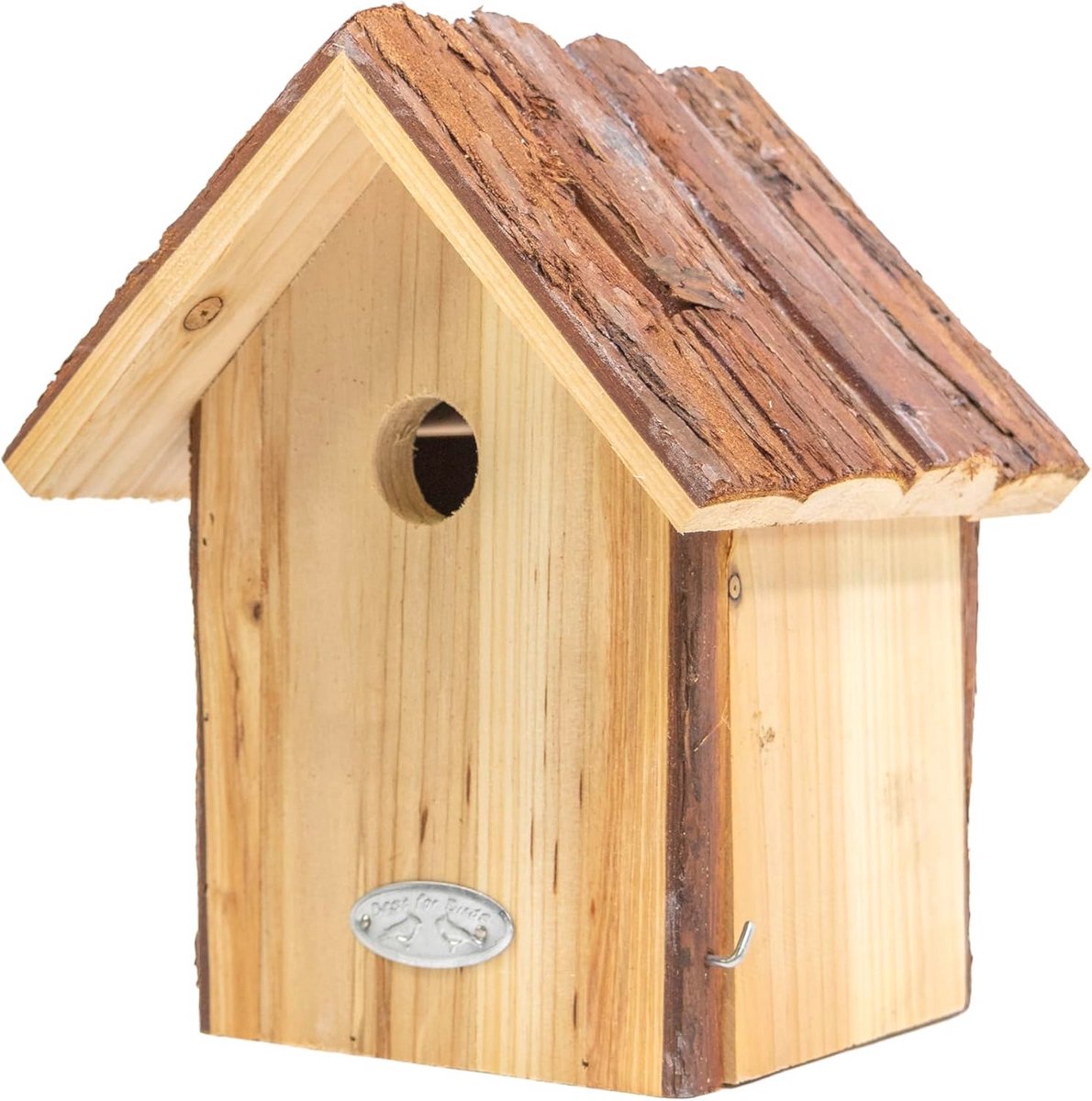 Vogelhuis voor pimpelmezen en andere wilde vogels - Houten nestkast voor tuin en balkon, weerbestendig met schorsdak, 20 x 17,8 x 30,8 cm