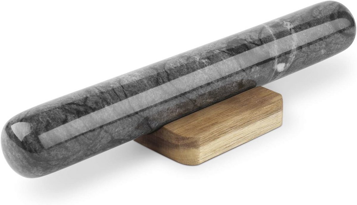 Marmeren deegroller met houten handvat en standaard voor perfect bakken