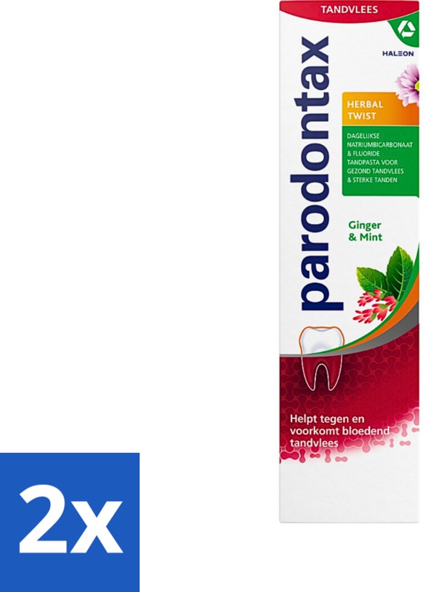 2 x Parodontax - Tandpasta - Herbal Twist - Ginger & Mint - 75 ml - Tandpasta - Tandvlees - Tandplak - Gember - Munt