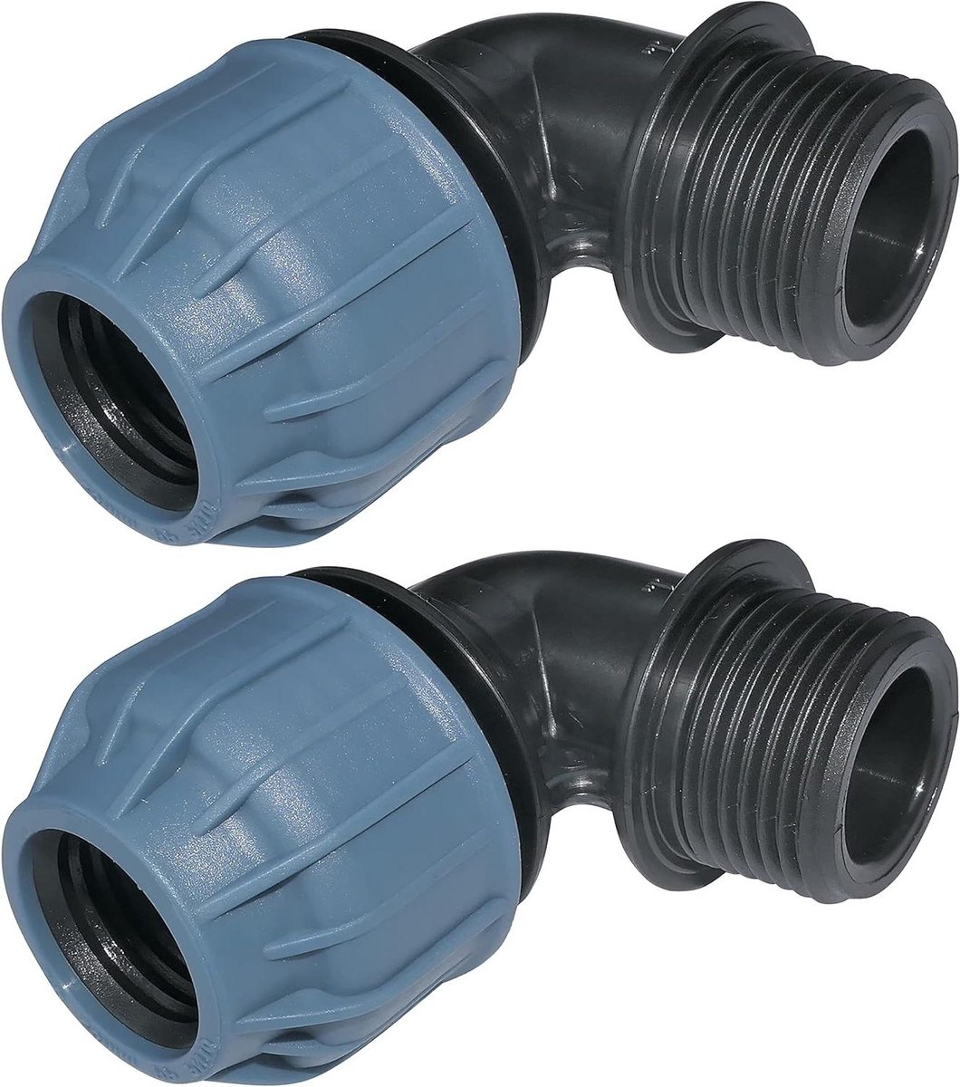 Allecta - Set van 2 knelfittingen 10 bar 90° 1'' polypropyleen connector - Ø25mm buitendraad
