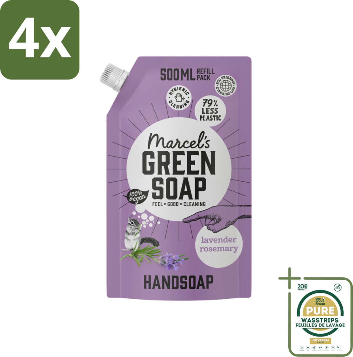 Marcel’s Green Soap – Handzeep Navulling – Lavendel & Rozemarijn – 500 ml - Voordeelverpakking - 4 stuks - Plantaardige handzeep - Lavendel handzeep