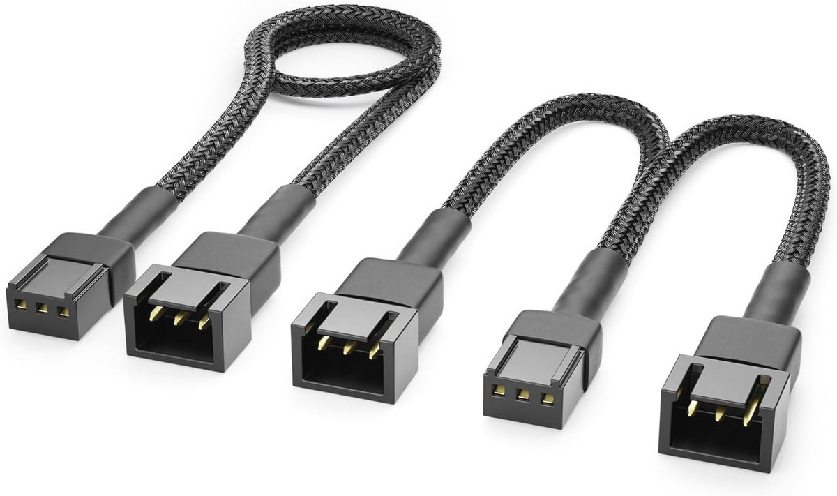3-Pins Ventilatorkabelset Verlengkabel - 30 cm + 15 cm Y-Kabel voor PC