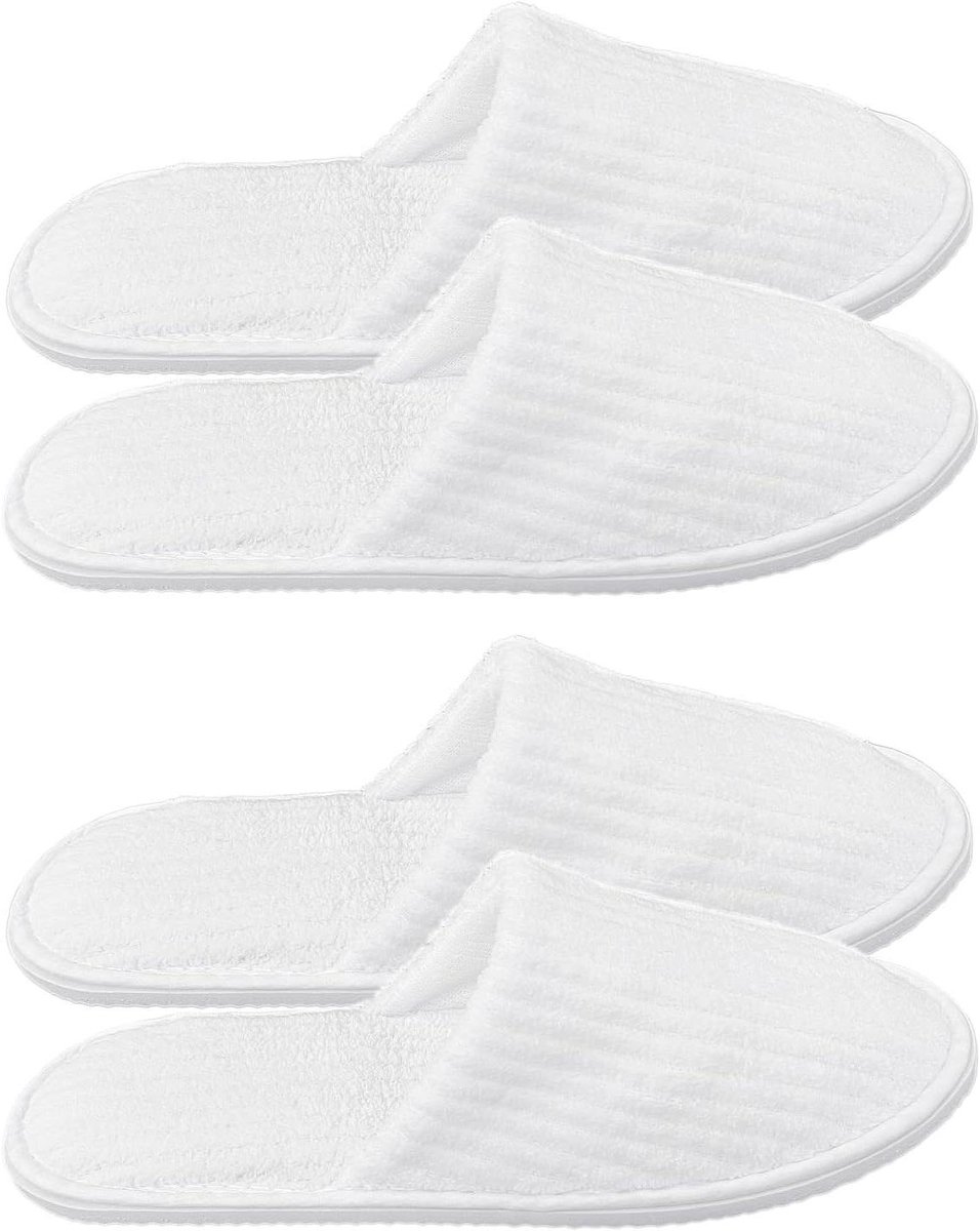 Allecta - Grote Heren Wegwerppantoffels in Wit - Unisex Gastenpantoffels - Hotelslippers - Fluwelen Pantoffels - Gesloten teen - Spa & Vakantie - Set van 2 — cadeau in Cadeau-ideeën - foto 3