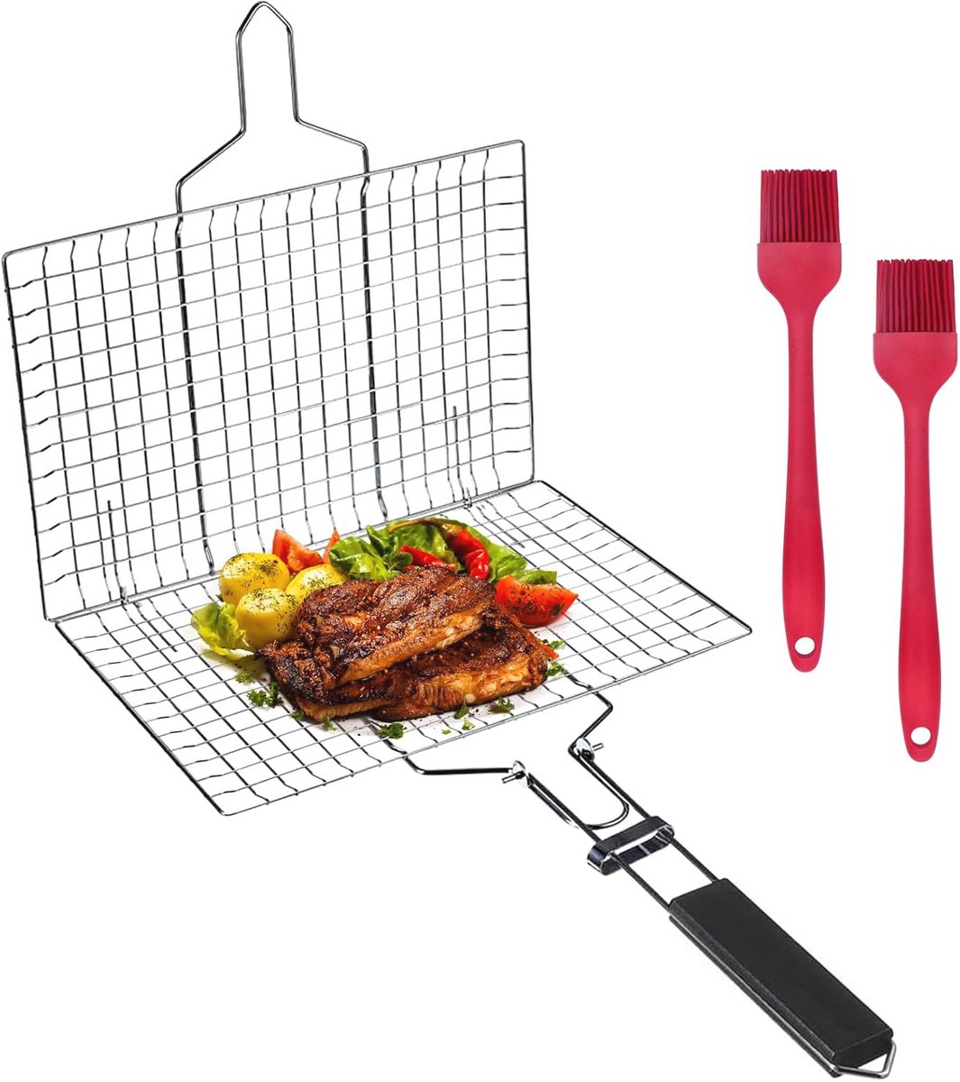 Grillmand voor Vis en Vlees - Roestvrij Stalen Opvouwbare Barbecue Accessoire