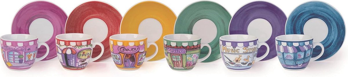 Sets van 6 koffiekopjes met schotels in porselein - Multikleur - 90 cl