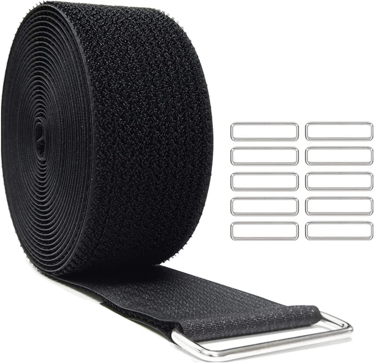 Allecta - Nylon plakband 10 m x 2 cm - Vrij gesneden lengte - Nylon plakband met 50 metalen gespen - Zwart.