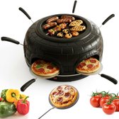 CuisineKing 3-in-1 Pizza Grill Oven G1 - 6 Personen - Raclette, Grill en Pizzaoven - Handgemaakte Terracotta Koepel - Gourmetstel - Incl. 6 Spatels en deegvorm
