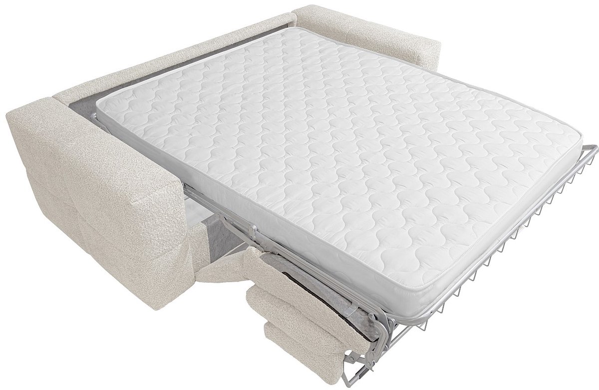 Vente-unique Vierzitsslaapbank express van beige boucléstof - Bed 160 cm - Matras 16 cm ISSORO