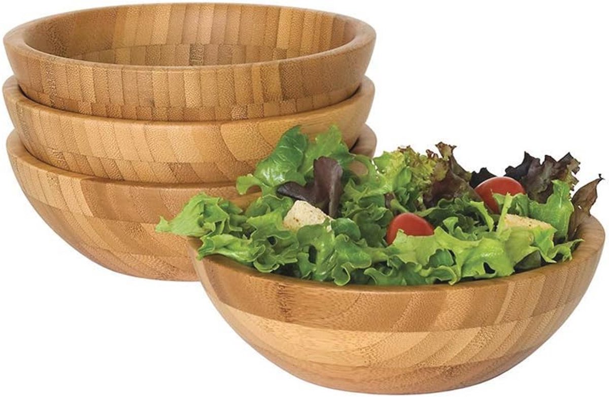 Set van 4 Serveerkommen van Bamboe voor Salade, Fruit en Pasta - 5.5x2.5 inch