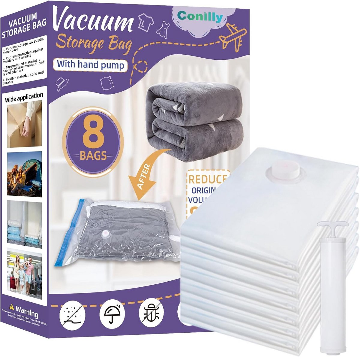 Ruimtebesparende Vacuüm Opbergzakken - 8-Pack voor Kleding en Beddengoed