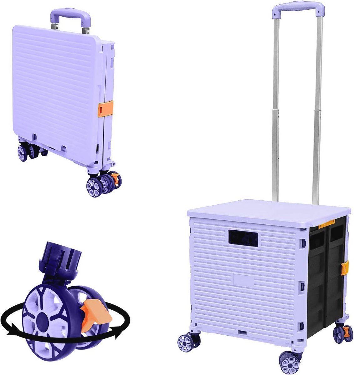 Opvouwbare winkelwagen met hoge capaciteit en telescopische stang