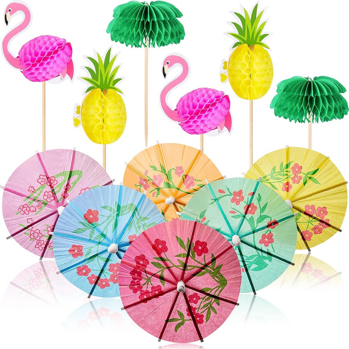 60-delige Tropische Cocktailfeestdecoraties met Flamingo en Ananas Toppers