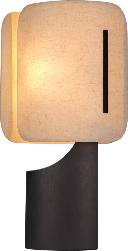 Atmooz Quebec Tafellamp – H56 cm – Scandinavische tafel lamp binnen – decoratieve tafellamp woonkamer – E14 fitting – hoge sfeerlamp met zwarte eikenfineer voet en beige kap – modern elegant design – beige en zwart