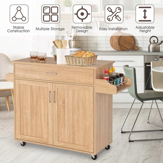 Keuken trolley/kastje met uitschuifbare mandjes, wijnrek en plankjes aan de zijkant 50