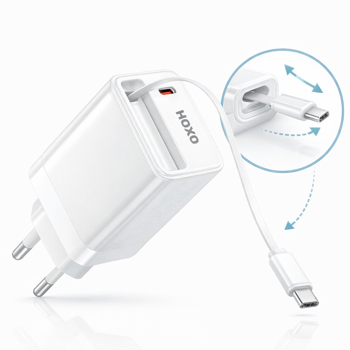 35W USB C Oplader met ingebouwde kabel - USB C Adapter - USB C Kabel - Snellader - USB C naar USB C Kabel