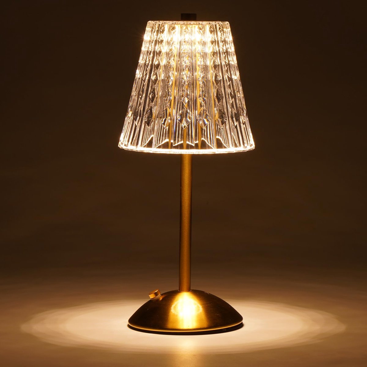 Draadloze Touch-bedienbare Tafellamp, Oplaadbaar, Compacte Tafellamp, 3 Kleuren Instelbaar, Batterijgevoed, Kristallen Tafellamp Geschikt Voor Slaapkamers, Eetkamers, Keukens, Sfeerlamp Voor Huisdecoratie, Goudkleurig