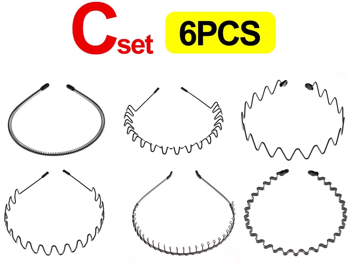 Fashion Metal Haarband Serie - Unisex Haaraccessoire - Set C - 6 - Zwart Metalen Golfvorm